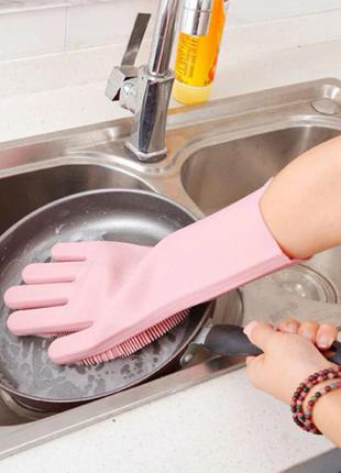 Силиконовые перчатки magic silicone gloves pink для уборки чистки мытья посуды для дома. цвет розовый6 фото