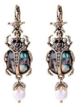 Серьги большие скарабей перламутр стиль винтаж