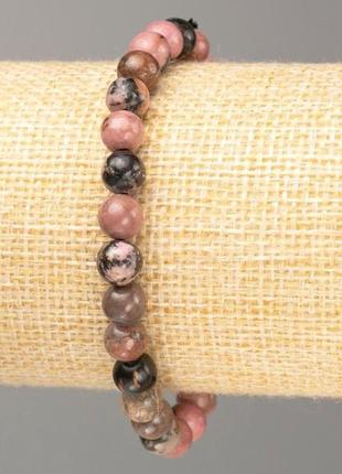 Браслет натуральный камень родонит гладкий шарик d-6мм+- l-18см+-