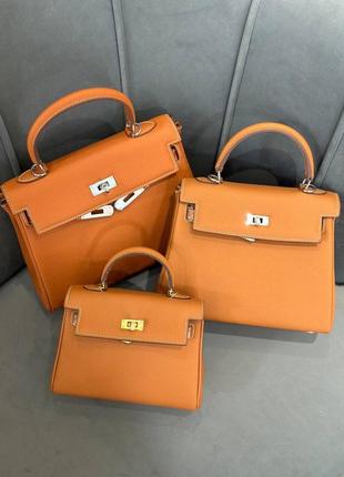 Сумка в стиле hermes kelly оранжевая 20, 25, 28 см