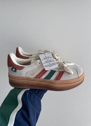 Adidas gazelle bold cream white/wild sepia/collegiate green premium