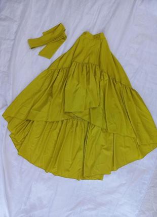 Шикарная миди юбка с шлейфом на запах