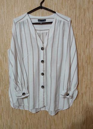 Женская льняная блуза рубашка с длинными рукавами р.52/uk167 фото