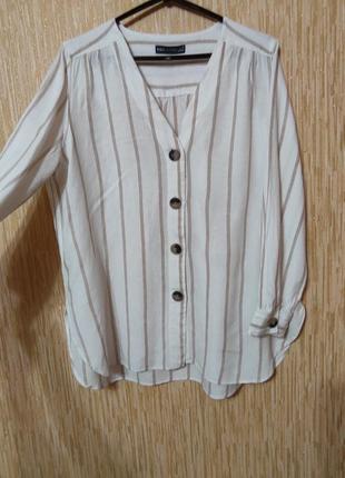 Женская льняная блуза рубашка с длинными рукавами р.52/uk162 фото