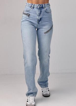 Жіночі джинси зі змійками — блакитний колір, 34р (є розміри)