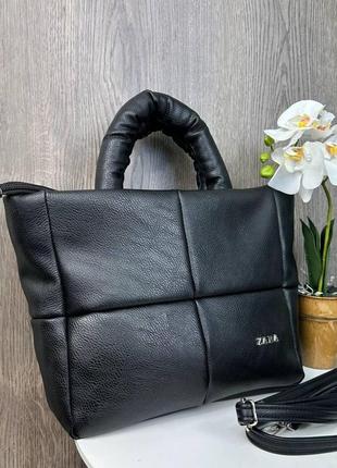 Жіноча дута сумочка на плече, якісна класична м'яка сумка для дівчат під zara чорний