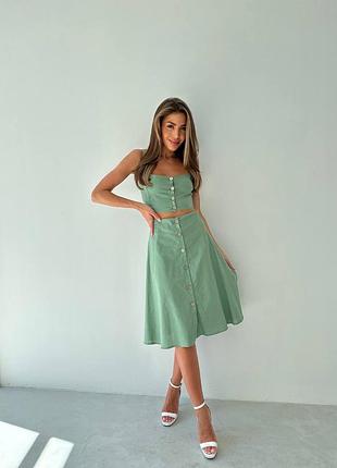 Костюм топ и юбка миди лён