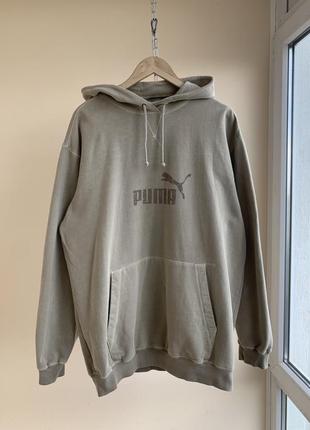 Винтажный оверсайз худи с большим лого puma big logo garment dyed relaxed fit свободный крой винтаж 90х adidas nike stussy polar l
