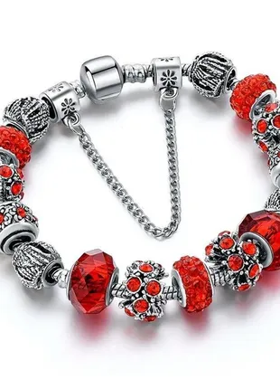 Браслет в стиле пандора pandora red primo красный&lt;unk&gt; серебряный с шармами