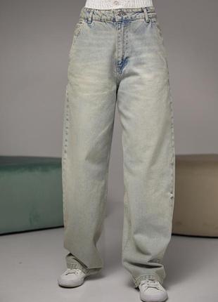 Джинсы женские wide leg с двойным поясом - голубой цвет, 38р (есть размеры)
