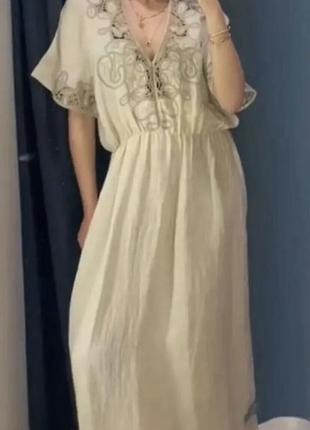 Платье смесового льна с вышивкой — limited edition7 фото
