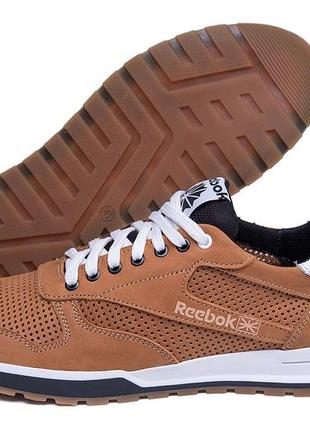 Чоловічі шкіряні літні кросівки, перфорація reebok classic brown