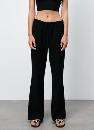 Штани чорні жатка zara textured straight leg pants