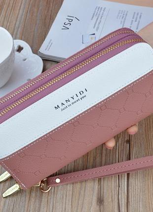 Стильний жіночий гаманець клатч на 2 блискавки з ремінцем на руку3 фото