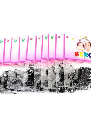 Силіконові резинки для волосся міні чорні 0308-509, 12 упаковок