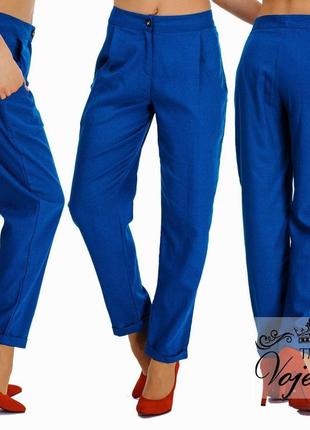Яскраво сині льняні штани на 42 розмір