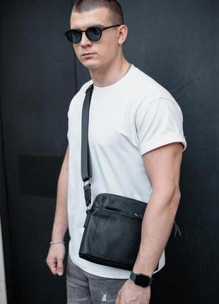 Сумка-мессенджер із натуральної шкіри, сумка через плече чоловіча skill slide (чорна)4 фото