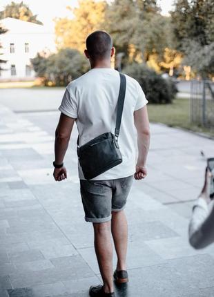 Сумка-мессенджер із натуральної шкіри, сумка через плече чоловіча skill slide (чорна)5 фото