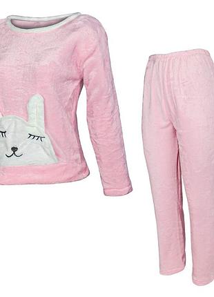 Женская пижама lesko bunny pink m теплая флисовая dm_11 vt-33