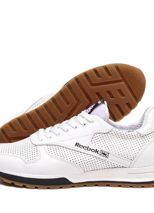 Чоловічі шкіряні літні кросівки, перфорація reebok classic white