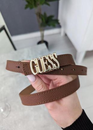 Жіночий трендовий вузький ремінь коричневий білий чорний в стилі guess еко-шкіра1 фото