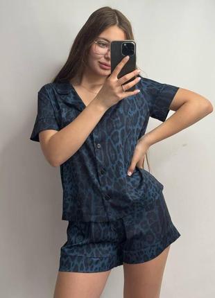 Пижама женская рубашка+шорты сатин leo
