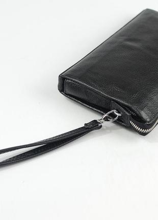 Чоловічий класичний шкіряний діловий клатч гаманець на блискавці з кистьовою ручкою5 фото
