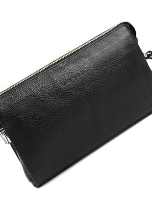 Чоловічий класичний шкіряний діловий клатч гаманець на блискавці з кистьовою ручкою2 фото