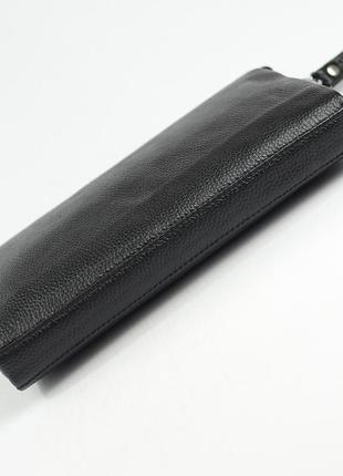 Чоловічий класичний шкіряний діловий клатч гаманець на блискавці з кистьовою ручкою4 фото