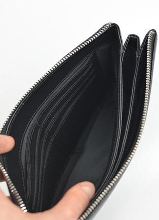 Чоловічий класичний шкіряний діловий клатч гаманець на блискавці з кистьовою ручкою10 фото