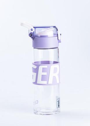 Скляна пляшка для води прозора з фіолетовими вставками, 460 мл