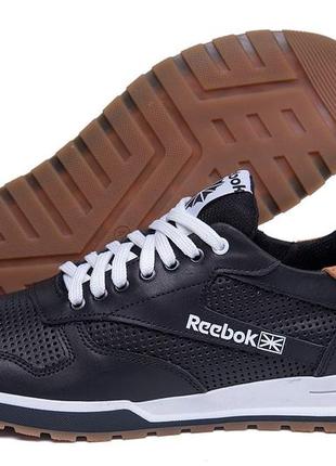 Чоловічі шкіряні літні кросівки, перфорація reebok classic black