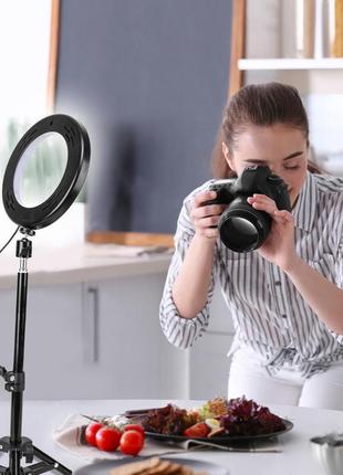 Кольцевой led осветитель zm108 (10" - 21см) с пультом, usb, стойкой 55 см и шарниром для предметной съемки