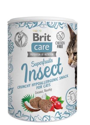 Ласощі для котів brit care cat snack superfruits з комахами 100г