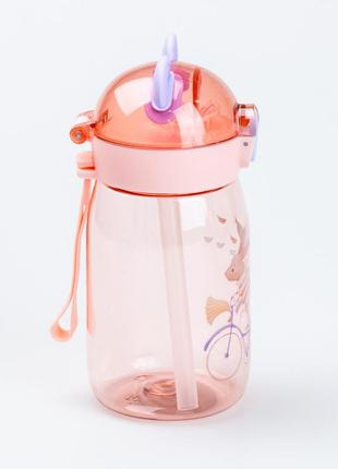 Дитяча пляшка для води із трубочкою 500 мл із кришкою фліп топ "ведмедик" рожева3 фото