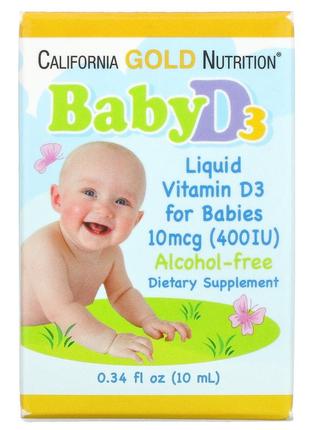 Витамин d3 в каплях для детей, 400 ме, 10 мл california gold nutrition