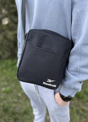 Сумка reebok чорного кольору, чоловіча спортивна сумка через плече рібок, барсетка reebok