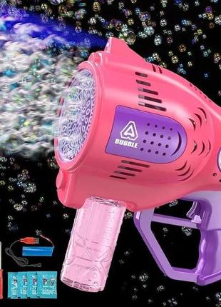 Генератор мыльных пузырей space bubble  с 57 отверстиями и подсветкой на аккумуляторе,розовый2 фото