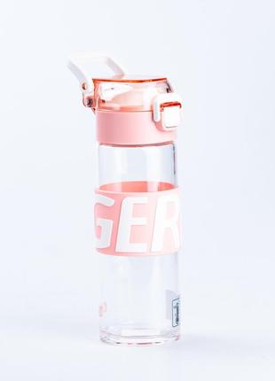 Пляшка для води 460 (мл) скляна прозора з пластиковою кришкою 22 (см) спортивна рожевий