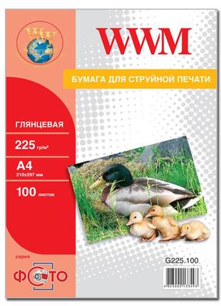 Фотопапір wwm глянцевий 225г/м кв, а4 100л (g225.100)