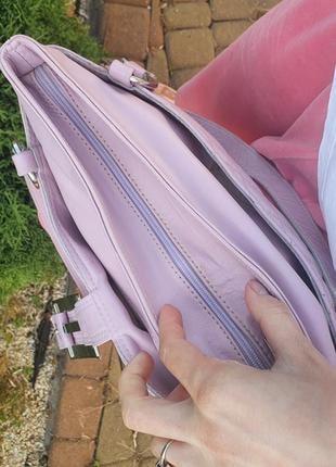 Рожева натуральна шкіряна сумка стьобаний/прошита з довгими ручками6 фото