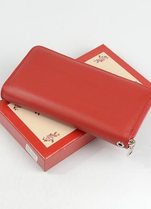 Красный женский кожаный классический кошелек на молнии2 фото