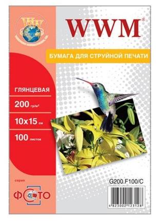 Фотопапір wwm глянцевий 200г/м кв, 10см x 15см, 100л (g200.f100/c)