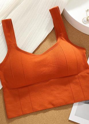 Топ гладкий з пуш-ап безшовний на широких бретелях, темно-помаранчевий