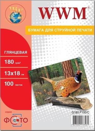 Фотобумага wwm глянцевая 180г/м кв, 13см х 18см, 100л (g180.p100/c)