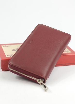 Бордовий жіночий шкіряний класичний гаманець на блискавці