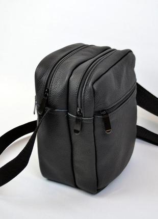 Сумка мессенджер из натуральной кожи, мужская большая сумка на 4 кармана с черной молнией