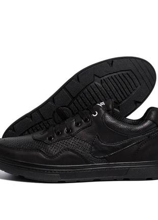 Шкіряні літні кросівки перфорація nike чорні