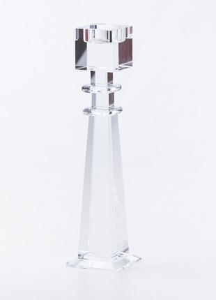 Подсвечник стеклянный 28 (см) геометрический  высокий квадратный на 1 свечу svitsmart