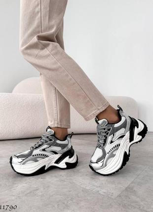 Жіночі кросівки сірий з білим натуральна шкіра4 фото